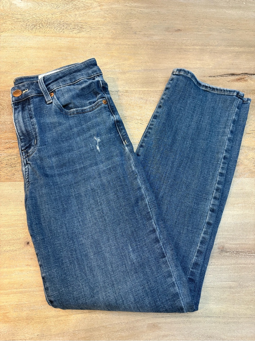 Cosmic Blue Love Mid Rise Skinny Jeans Sz 29T Distressed Stretch Denim Ankle
